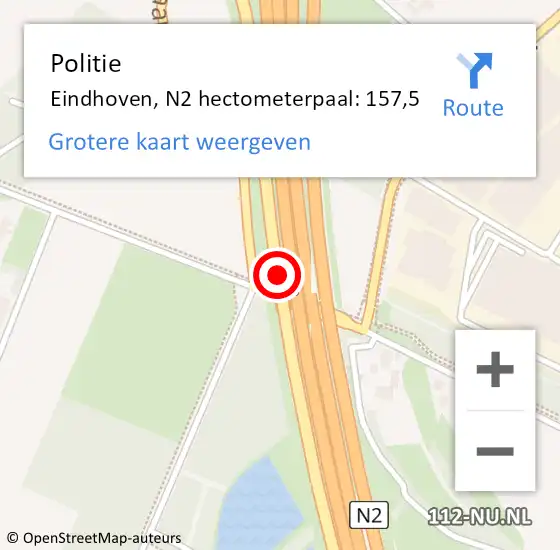 Locatie op kaart van de 112 melding: Politie Eindhoven, N2 hectometerpaal: 157,5 op 26 januari 2024 07:20