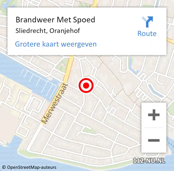 Locatie op kaart van de 112 melding: Brandweer Met Spoed Naar Sliedrecht, Oranjehof op 26 januari 2024 08:25