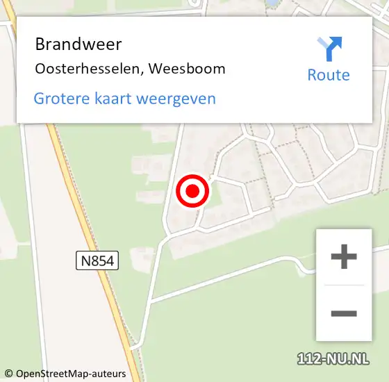 Locatie op kaart van de 112 melding: Brandweer Oosterhesselen, Weesboom op 26 januari 2024 09:41