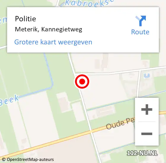 Locatie op kaart van de 112 melding: Politie Meterik, Kannegietweg op 26 januari 2024 10:17