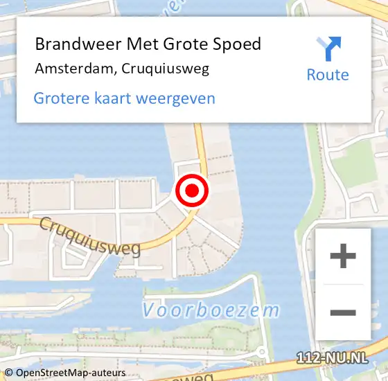 Locatie op kaart van de 112 melding: Brandweer Met Grote Spoed Naar Amsterdam, Cruquiusweg op 26 januari 2024 10:40