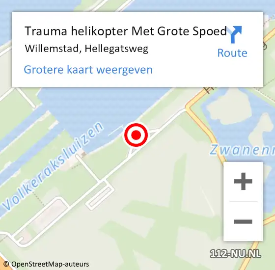 Locatie op kaart van de 112 melding: Trauma helikopter Met Grote Spoed Naar Willemstad, Hellegatsweg op 26 januari 2024 10:43