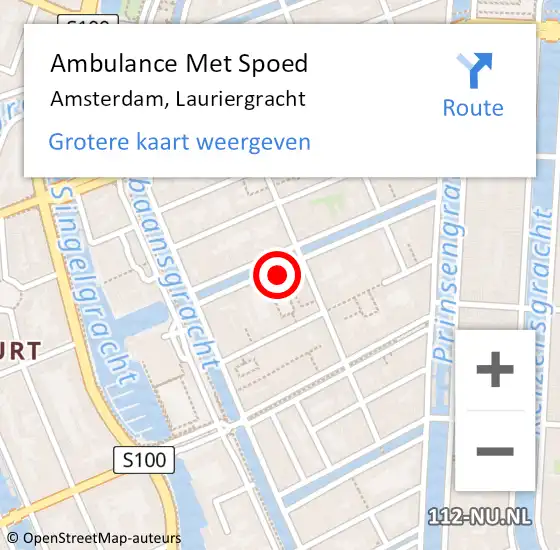 Locatie op kaart van de 112 melding: Ambulance Met Spoed Naar Amsterdam, Lauriergracht op 26 januari 2024 10:54