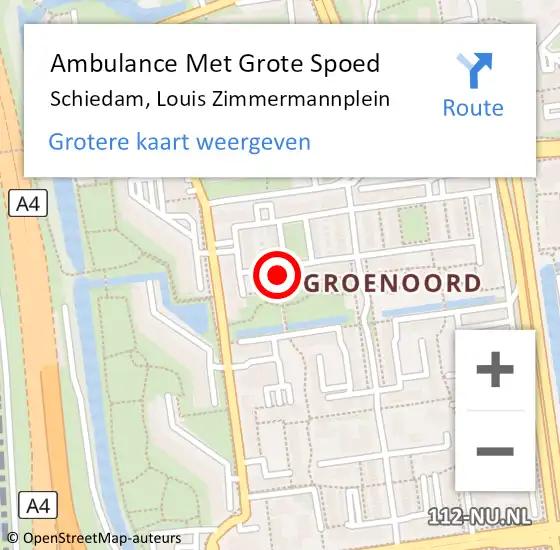 Locatie op kaart van de 112 melding: Ambulance Met Grote Spoed Naar Schiedam, Louis Zimmermannplein op 26 januari 2024 11:19