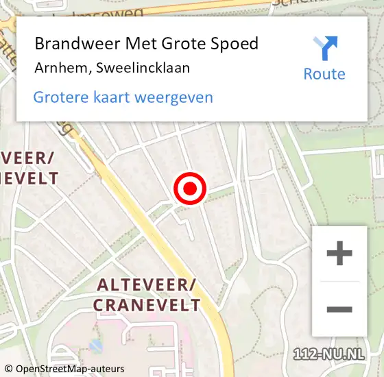 Locatie op kaart van de 112 melding: Brandweer Met Grote Spoed Naar Arnhem, Sweelincklaan op 26 januari 2024 11:38