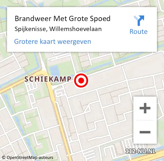 Locatie op kaart van de 112 melding: Brandweer Met Grote Spoed Naar Spijkenisse, Willemshoevelaan op 26 januari 2024 12:05