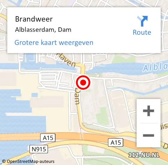 Locatie op kaart van de 112 melding: Brandweer Alblasserdam, Dam op 26 januari 2024 12:51