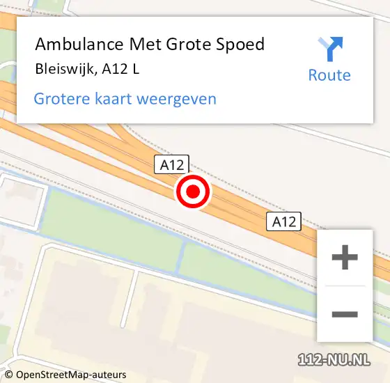 Locatie op kaart van de 112 melding: Ambulance Met Grote Spoed Naar Bleiswijk, A12 R hectometerpaal: 18,5 op 23 september 2014 15:13