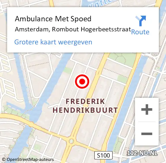 Locatie op kaart van de 112 melding: Ambulance Met Spoed Naar Amsterdam, Rombout Hogerbeetsstraat op 26 januari 2024 14:10