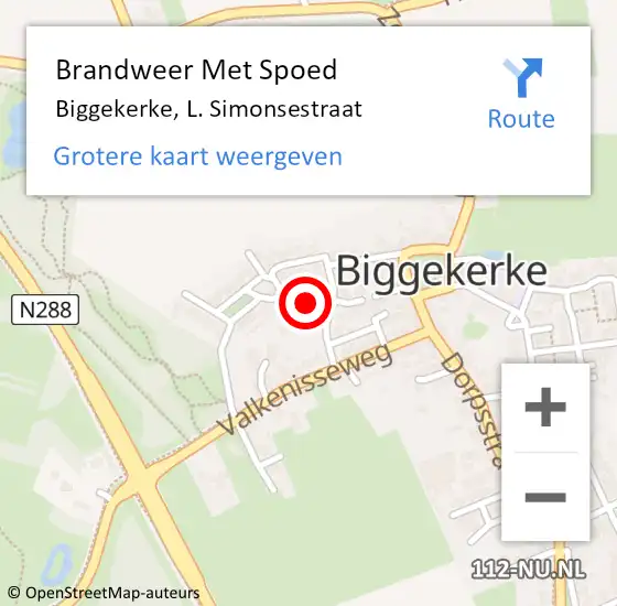 Locatie op kaart van de 112 melding: Brandweer Met Spoed Naar Biggekerke, L. Simonsestraat op 26 januari 2024 14:15