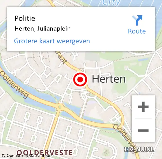 Locatie op kaart van de 112 melding: Politie Herten, Julianaplein op 26 januari 2024 14:42