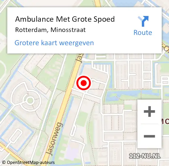 Locatie op kaart van de 112 melding: Ambulance Met Grote Spoed Naar Rotterdam, Minosstraat op 26 januari 2024 14:51
