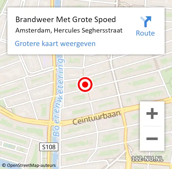 Locatie op kaart van de 112 melding: Brandweer Met Grote Spoed Naar Amsterdam, Hercules Seghersstraat op 26 januari 2024 15:18