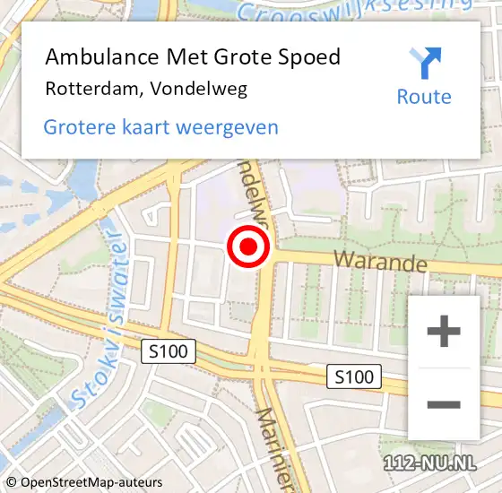 Locatie op kaart van de 112 melding: Ambulance Met Grote Spoed Naar Rotterdam, Vondelweg op 26 januari 2024 16:12