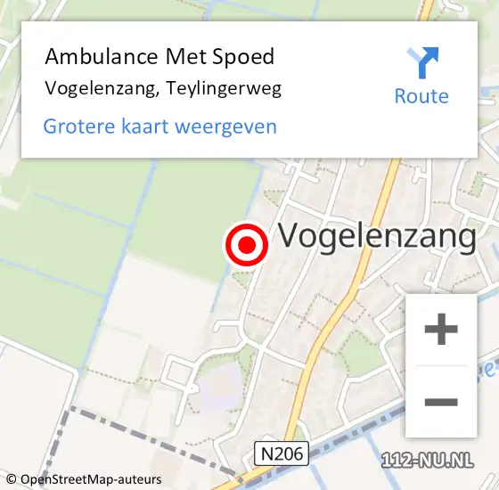 Locatie op kaart van de 112 melding: Ambulance Met Spoed Naar Vogelenzang, Teylingerweg op 26 januari 2024 16:52