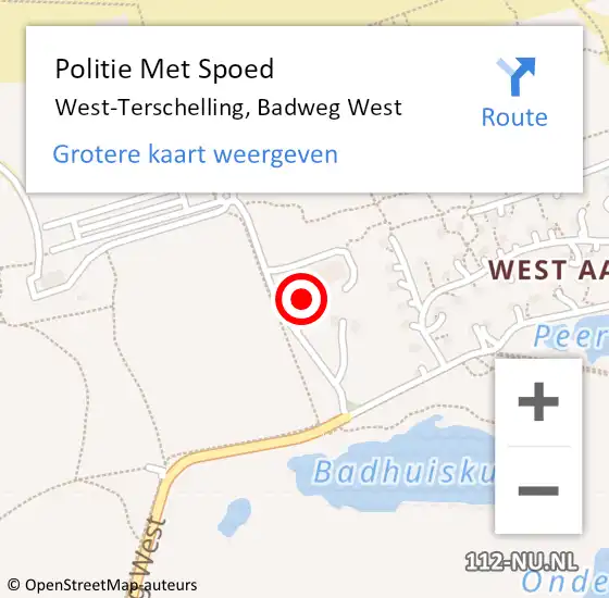 Locatie op kaart van de 112 melding: Politie Met Spoed Naar West-Terschelling, Badweg West op 26 januari 2024 17:49