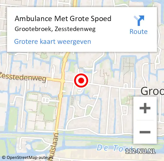 Locatie op kaart van de 112 melding: Ambulance Met Grote Spoed Naar Grootebroek, Zesstedenweg op 26 januari 2024 18:12