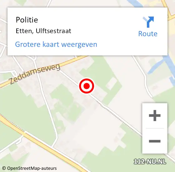 Locatie op kaart van de 112 melding: Politie Etten, Ulftsestraat op 26 januari 2024 21:19