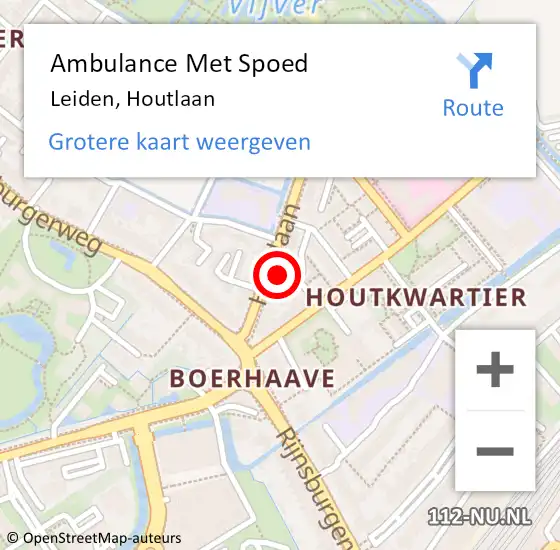 Locatie op kaart van de 112 melding: Ambulance Met Spoed Naar Leiden, Houtlaan op 26 januari 2024 22:46