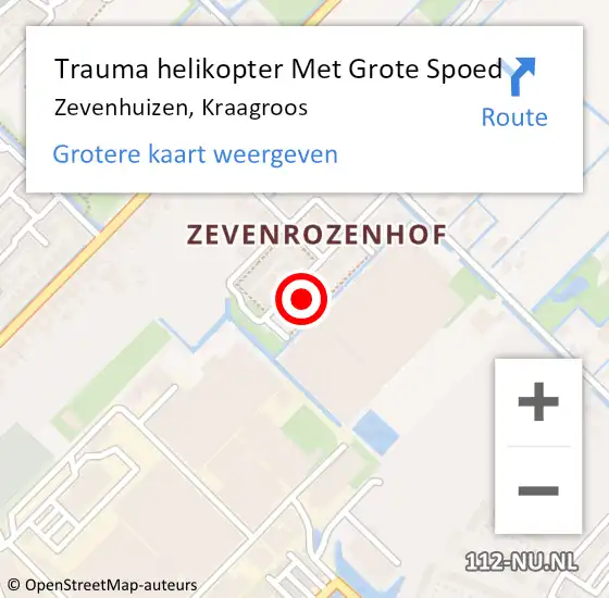 Locatie op kaart van de 112 melding: Trauma helikopter Met Grote Spoed Naar Zevenhuizen, Kraagroos op 27 januari 2024 04:47