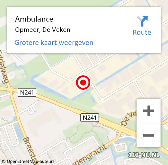 Locatie op kaart van de 112 melding: Ambulance Opmeer, De Veken op 27 januari 2024 06:59