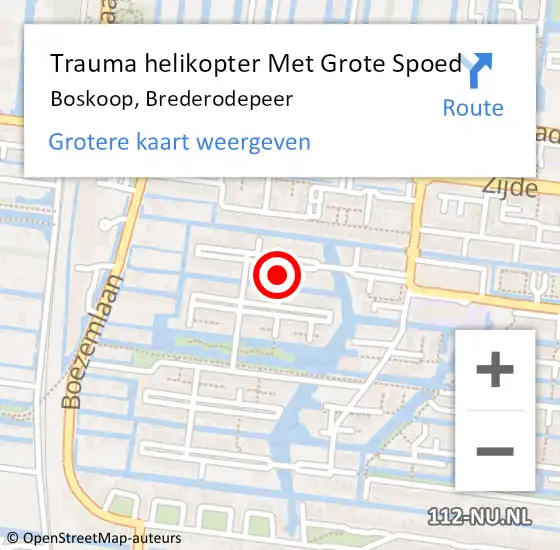 Locatie op kaart van de 112 melding: Trauma helikopter Met Grote Spoed Naar Boskoop, Brederodepeer op 27 januari 2024 08:04