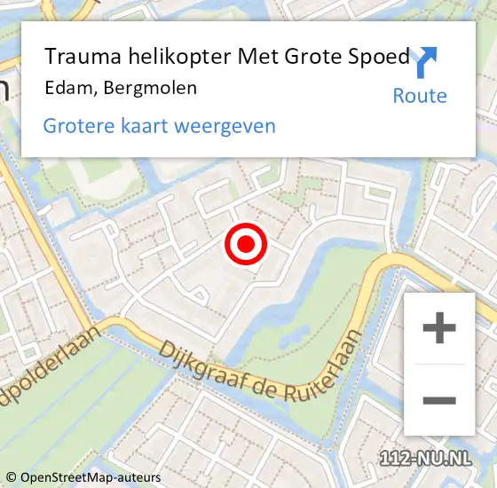 Locatie op kaart van de 112 melding: Trauma helikopter Met Grote Spoed Naar Edam, Bergmolen op 27 januari 2024 09:18