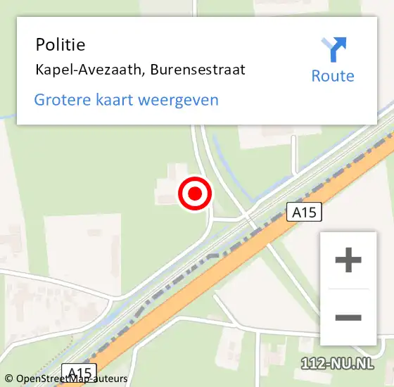 Locatie op kaart van de 112 melding: Politie Kapel-Avezaath, Burensestraat op 27 januari 2024 09:42