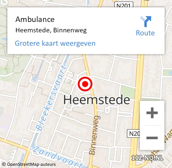 Locatie op kaart van de 112 melding: Ambulance Heemstede, Binnenweg op 27 januari 2024 11:28