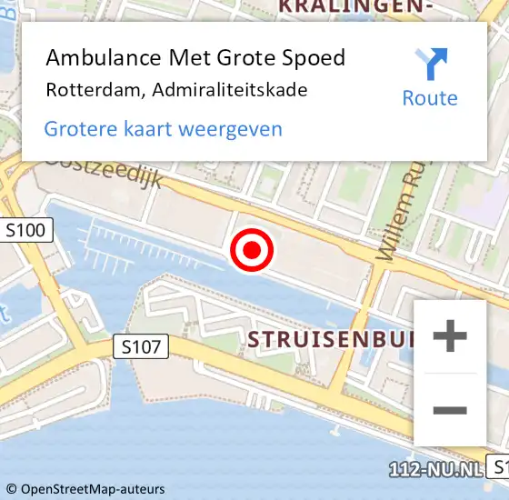 Locatie op kaart van de 112 melding: Ambulance Met Grote Spoed Naar Rotterdam, Admiraliteitskade op 27 januari 2024 11:31