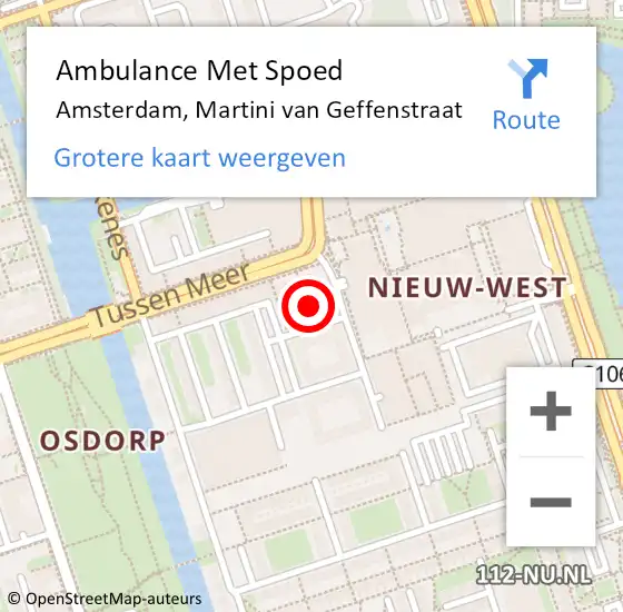 Locatie op kaart van de 112 melding: Ambulance Met Spoed Naar Amsterdam, Martini van Geffenstraat op 27 januari 2024 11:33