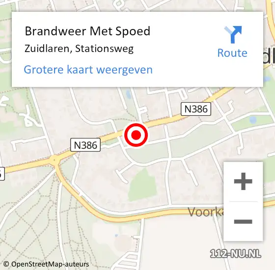 Locatie op kaart van de 112 melding: Brandweer Met Spoed Naar Zuidlaren, Stationsweg op 27 januari 2024 12:05