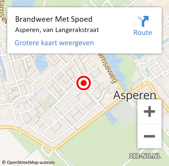Locatie op kaart van de 112 melding: Brandweer Met Spoed Naar Asperen, van Langerakstraat op 27 januari 2024 12:17