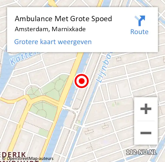 Locatie op kaart van de 112 melding: Ambulance Met Grote Spoed Naar Amsterdam, Marnixkade op 27 januari 2024 13:33