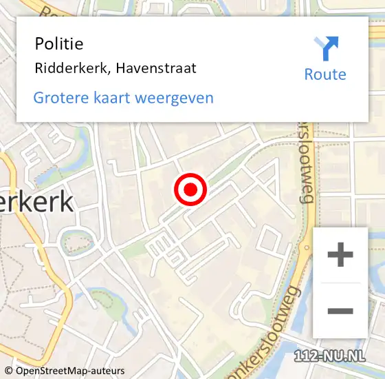 Locatie op kaart van de 112 melding: Politie Ridderkerk, Havenstraat op 27 januari 2024 14:27