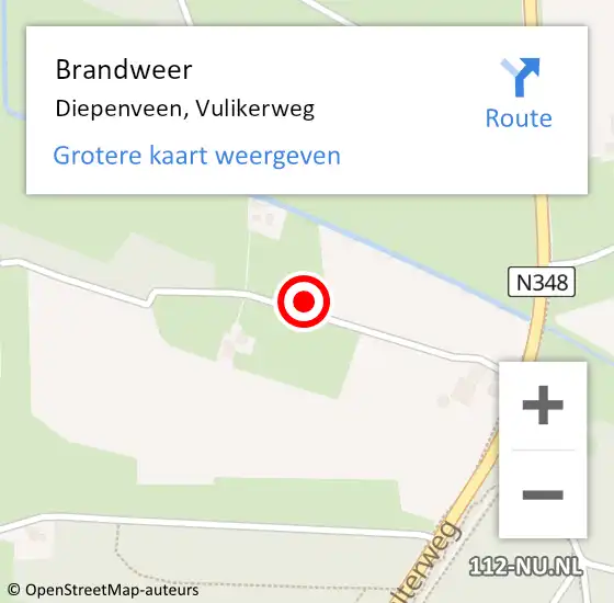 Locatie op kaart van de 112 melding: Brandweer Diepenveen, Vulikerweg op 27 januari 2024 16:01