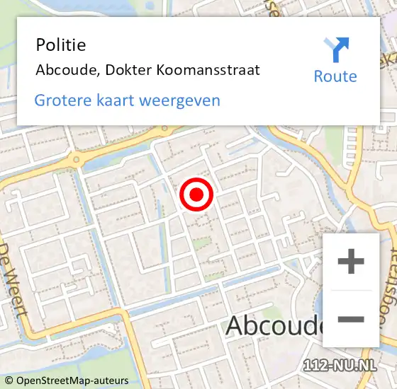 Locatie op kaart van de 112 melding: Politie Abcoude, Dokter Koomansstraat op 27 januari 2024 16:07