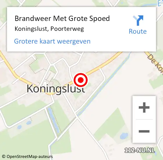 Locatie op kaart van de 112 melding: Brandweer Met Grote Spoed Naar Koningslust, Poorterweg op 27 januari 2024 17:04