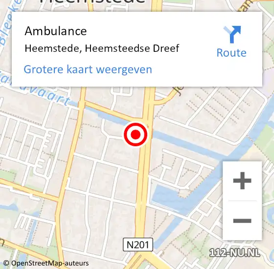 Locatie op kaart van de 112 melding: Ambulance Heemstede, Heemsteedse Dreef op 27 januari 2024 17:12