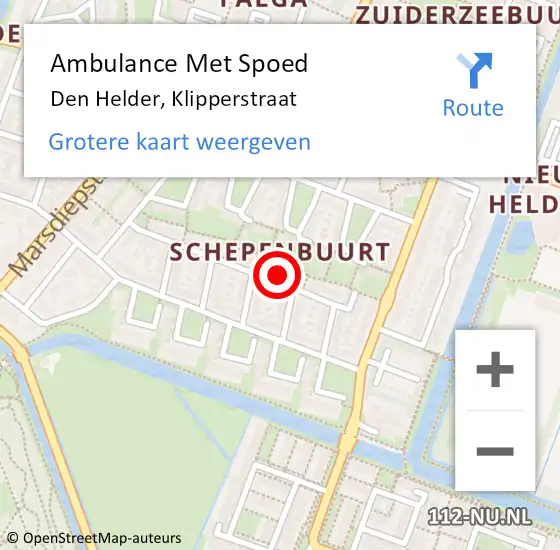 Locatie op kaart van de 112 melding: Ambulance Met Spoed Naar Den Helder, Klipperstraat op 27 januari 2024 17:52