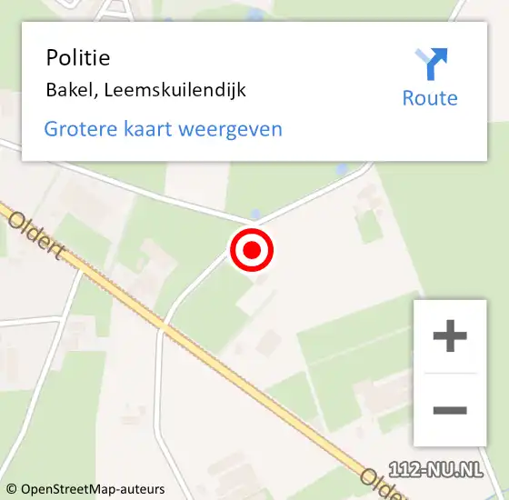 Locatie op kaart van de 112 melding: Politie Bakel, Leemskuilendijk op 27 januari 2024 18:03