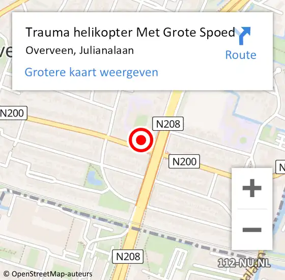 Locatie op kaart van de 112 melding: Trauma helikopter Met Grote Spoed Naar Overveen, Julianalaan op 27 januari 2024 18:21
