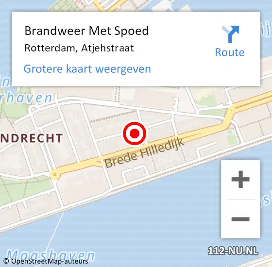 Locatie op kaart van de 112 melding: Brandweer Met Spoed Naar Rotterdam, Atjehstraat op 27 januari 2024 19:20