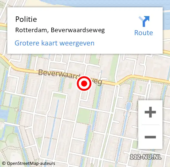 Locatie op kaart van de 112 melding: Politie Rotterdam, Beverwaardseweg op 27 januari 2024 20:04