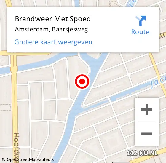 Locatie op kaart van de 112 melding: Brandweer Met Spoed Naar Amsterdam, Baarsjesweg op 27 januari 2024 20:48