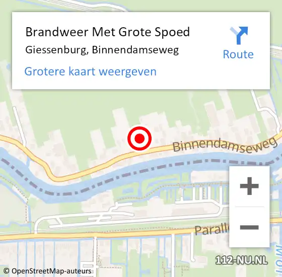 Locatie op kaart van de 112 melding: Brandweer Met Grote Spoed Naar Giessenburg, Binnendamseweg op 27 januari 2024 22:09