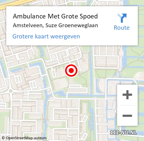 Locatie op kaart van de 112 melding: Ambulance Met Grote Spoed Naar Amstelveen, Suze Groeneweglaan op 27 januari 2024 22:29
