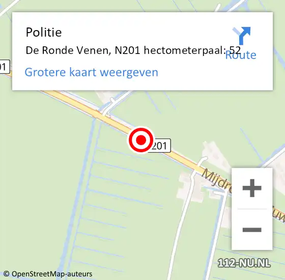 Locatie op kaart van de 112 melding: Politie De Ronde Venen, N201 hectometerpaal: 52 op 27 januari 2024 23:27