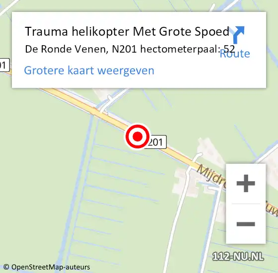 Locatie op kaart van de 112 melding: Trauma helikopter Met Grote Spoed Naar De Ronde Venen, N201 hectometerpaal: 52 op 27 januari 2024 23:36