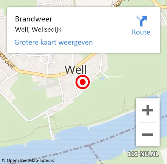 Locatie op kaart van de 112 melding: Brandweer Well, Wellsedijk op 28 januari 2024 01:12